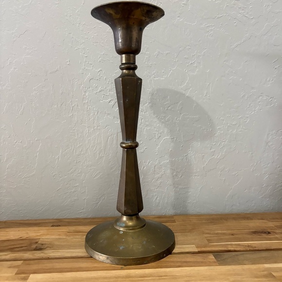 Other - Vintage Brass Mid-Century Modern Candlestick Holder — Made in Hong Kong, 13.25”